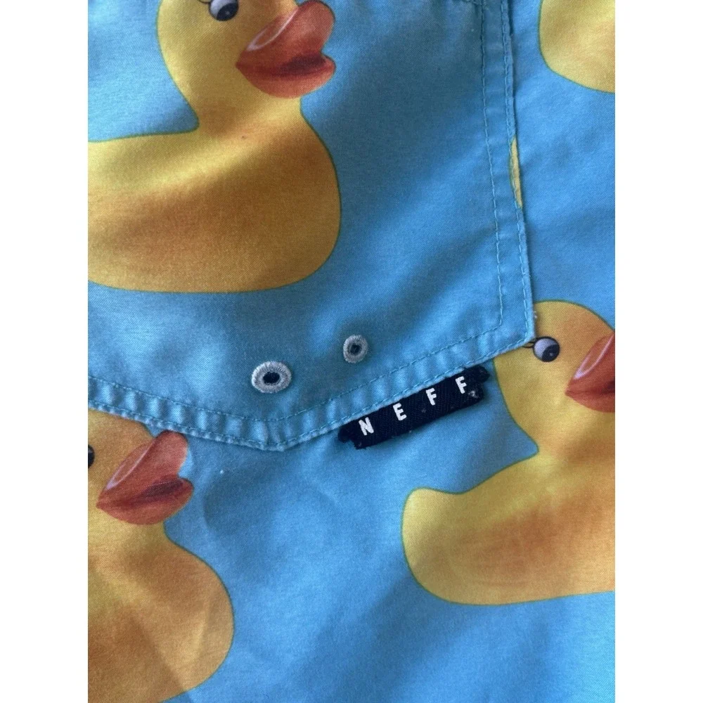 NEFF Rubber Duckie Mens Board Small Shorts Blue Tropical Drawstring beach preppy